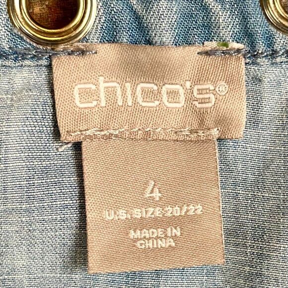 Chico's Blue Denim-Style Long Sleeve Tunic Grommet Collar 4 20/22 - Picture 8 of 12